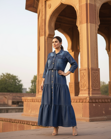 Western Denim Jacket Maxi | Designer "Western Maxi" | Denim Jeans Fabric