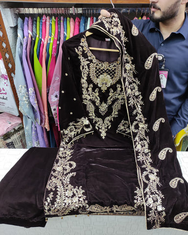 Three Piece Formals | Festive Embroidered - Winter Special | Velvet