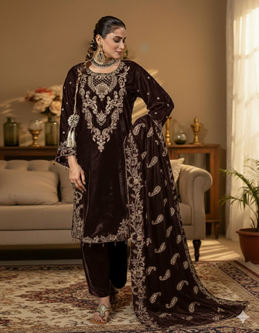 Three Piece Formals | Festive Embroidered - Winter Special | Velvet