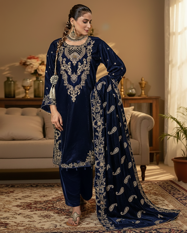 Three Piece Formals | Festive Embroidered - Winter Special | Velvet