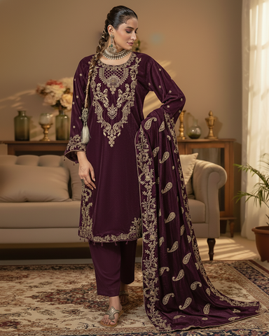 Three Piece Formals | Festive Embroidered - Winter Special | Velvet