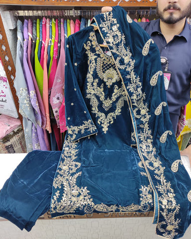 Three Piece Formals | Festive Embroidered - Winter Special | Velvet