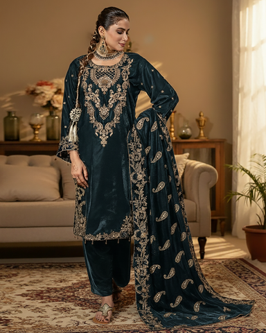 Three Piece Formals | Festive Embroidered - Winter Special | Velvet