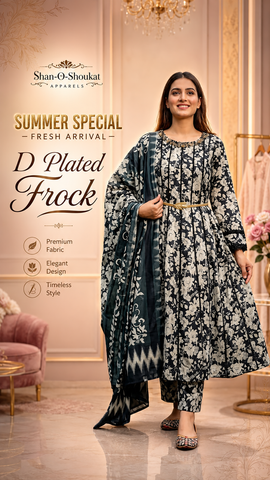 Printed Three Piece | D Platted Frock - Kalli Frock | Premium Printed Lawn