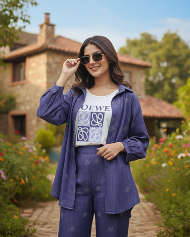 Western Denim Co-ord Set | Designer Mukesh | Denim Styled Lycra