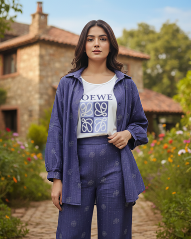 Western Denim Co-ord Set | Designer Mukesh | Denim Styled Lycra