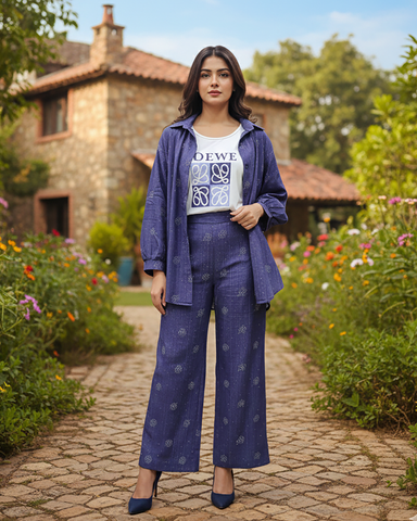 Western Denim Co-ord Set | Designer Mukesh | Denim Styled Lycra