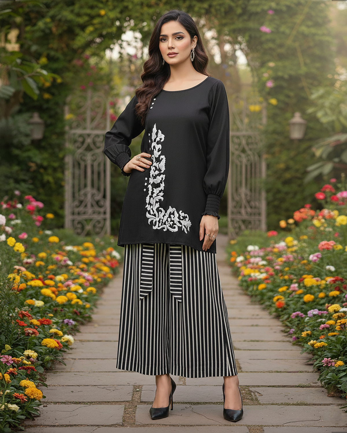 Semi Western Two Piece | Embroidered Shirt/Flapper | Cotton