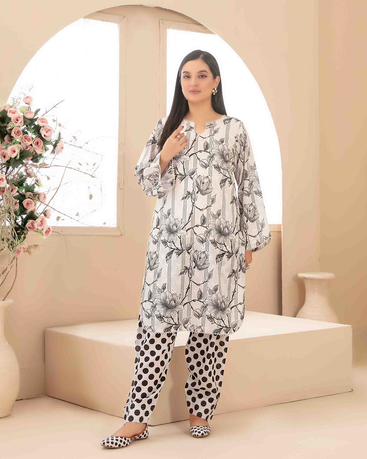 Designer Embroidered Two Pieces | Dilfa - Complimentary Khussa | Swiss