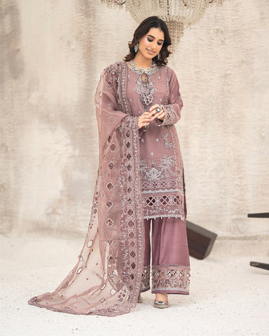 Three Piece Formals | Festive Embroidered - Huriyah | Premium Organza