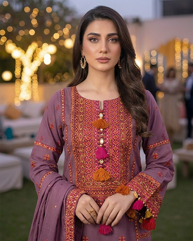 Designer Three Piece | Embroidered - Gulnaar | Premium Lawn