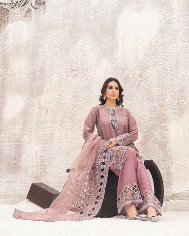 Three Piece Formals | Festive Embroidered - Huriyah | Premium Organza