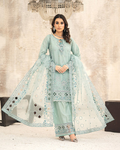 Three Piece Formals | Festive Embroidered - Huriyah | Premium Organza