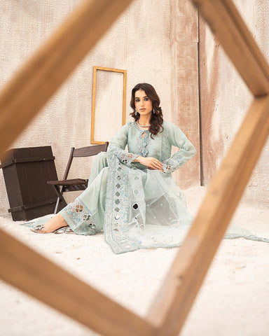 Three Piece Formals | Festive Embroidered - Huriyah | Premium Organza