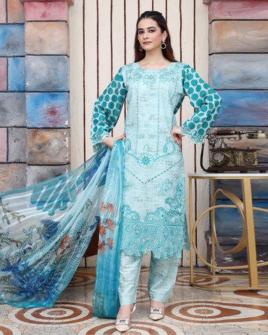 Designer Three Pieces | Polka Dots | Cambric
