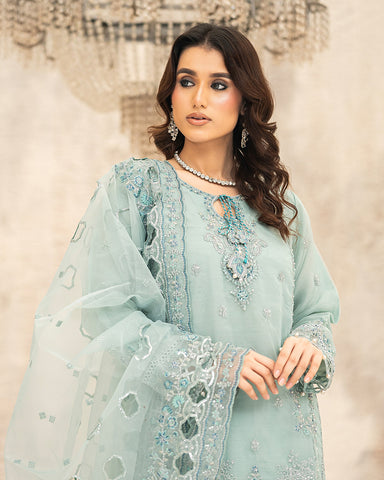 Three Piece Formals | Festive Embroidered - Huriyah | Premium Organza
