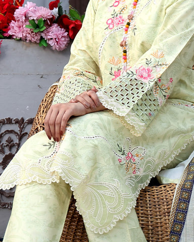 Designer Printed Three Piece | Embroidered - Flora | Winter Cotton