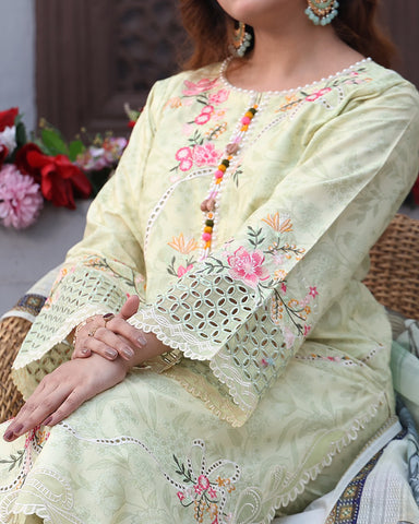 Designer Printed Three Piece | Embroidered - Flora | Winter Cotton