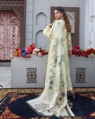 Designer Printed Three Piece | Embroidered - Flora | Winter Cotton