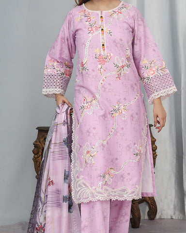 Designer Printed Three Piece | Embroidered - Flora | Winter Cotton