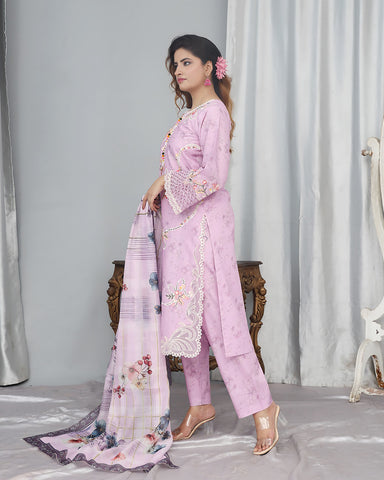 Designer Printed Three Piece | Embroidered - Flora | Winter Cotton