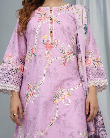 Designer Printed Three Piece | Embroidered - Flora | Winter Cotton