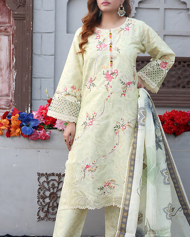 Designer Printed Three Piece | Embroidered - Flora | Winter Cotton
