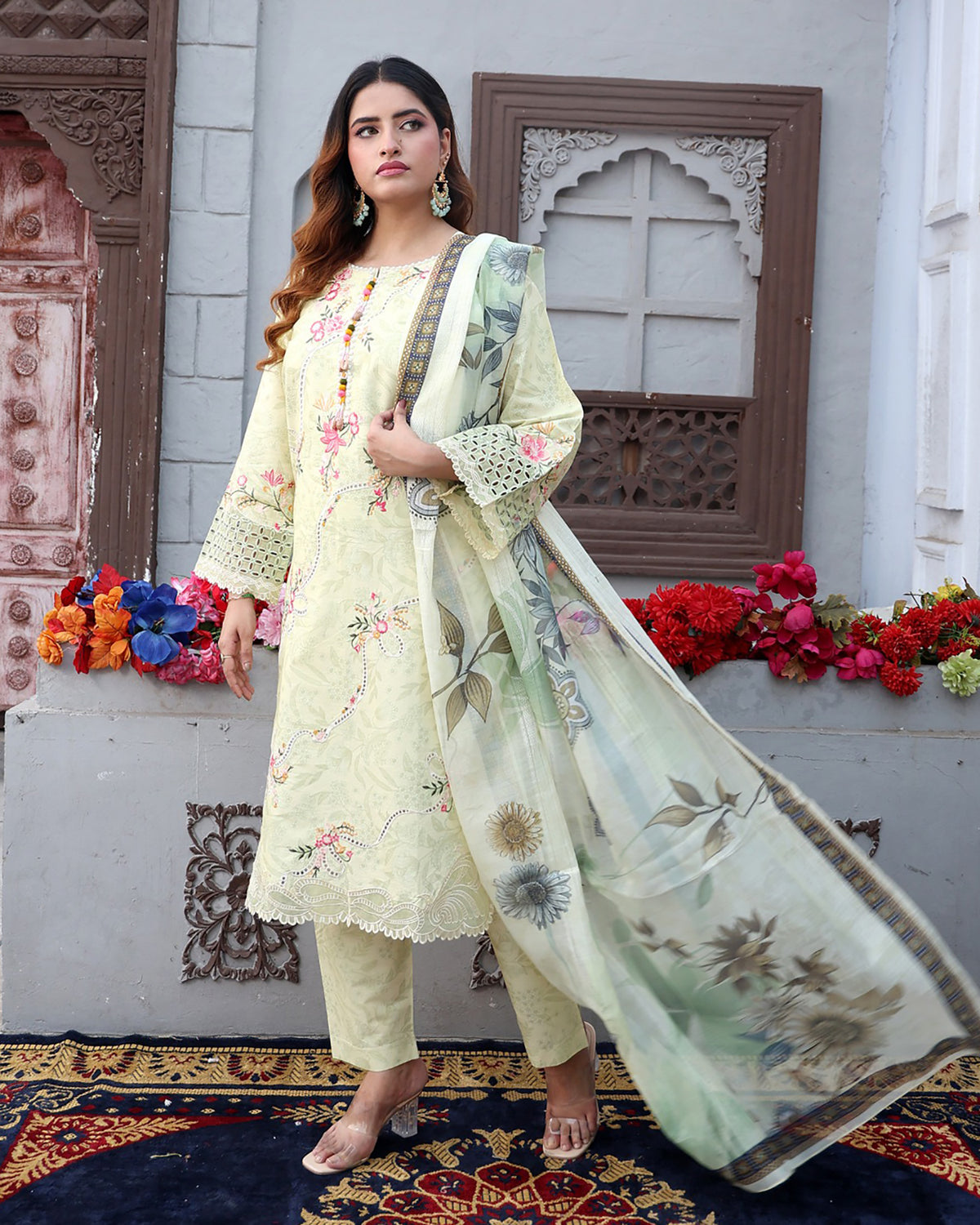Designer Printed Three Piece | Embroidered - Flora | Winter Cotton