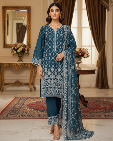 Three Piece Formals | Embroidered - White & White - Eid Special | Premium Lawn