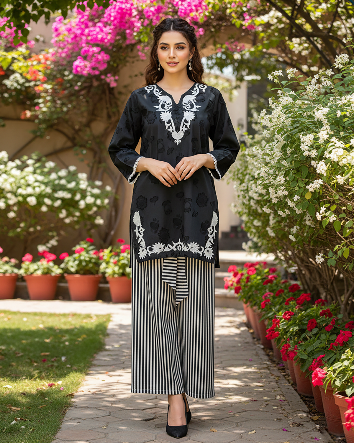 Semi Western Two Piece | Embroidered Shirt/Flapper | Cotton