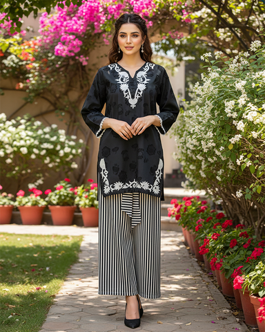 Semi Western Two Piece | Embroidered Shirt/Flapper | Cotton