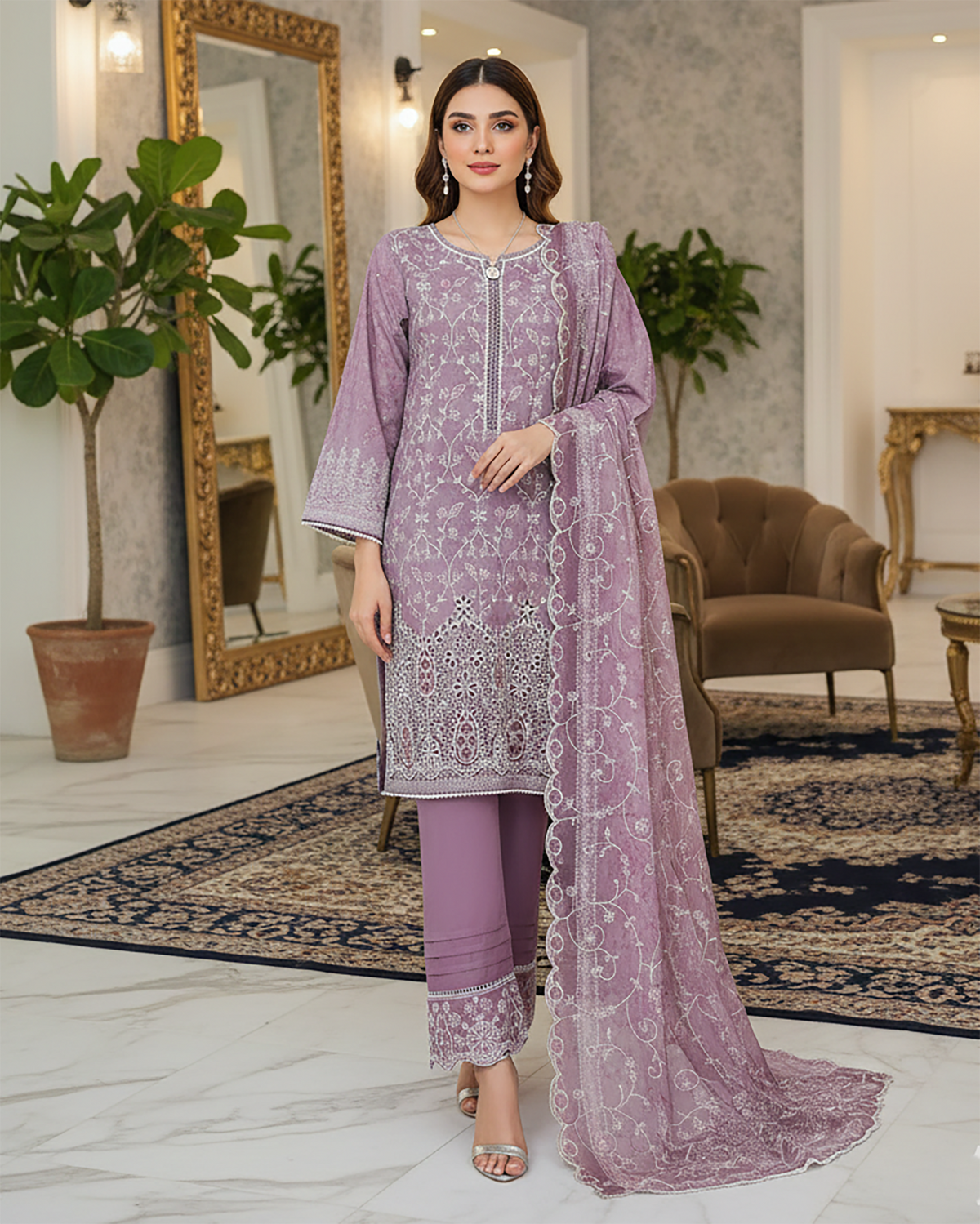 Three Piece Formals | Embroidered - White & White - Eid Special | Premium Lawn