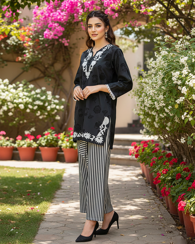 Semi Western Two Piece | Embroidered Shirt/Flapper | Cotton