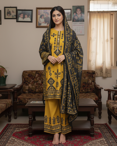 Designer Three Piece | Embroidered Betaab | Winter Khaddar