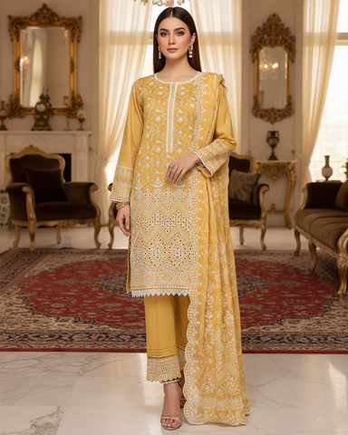 Three Piece Formals | Embroidered - White & White - Eid Special | Premium Lawn
