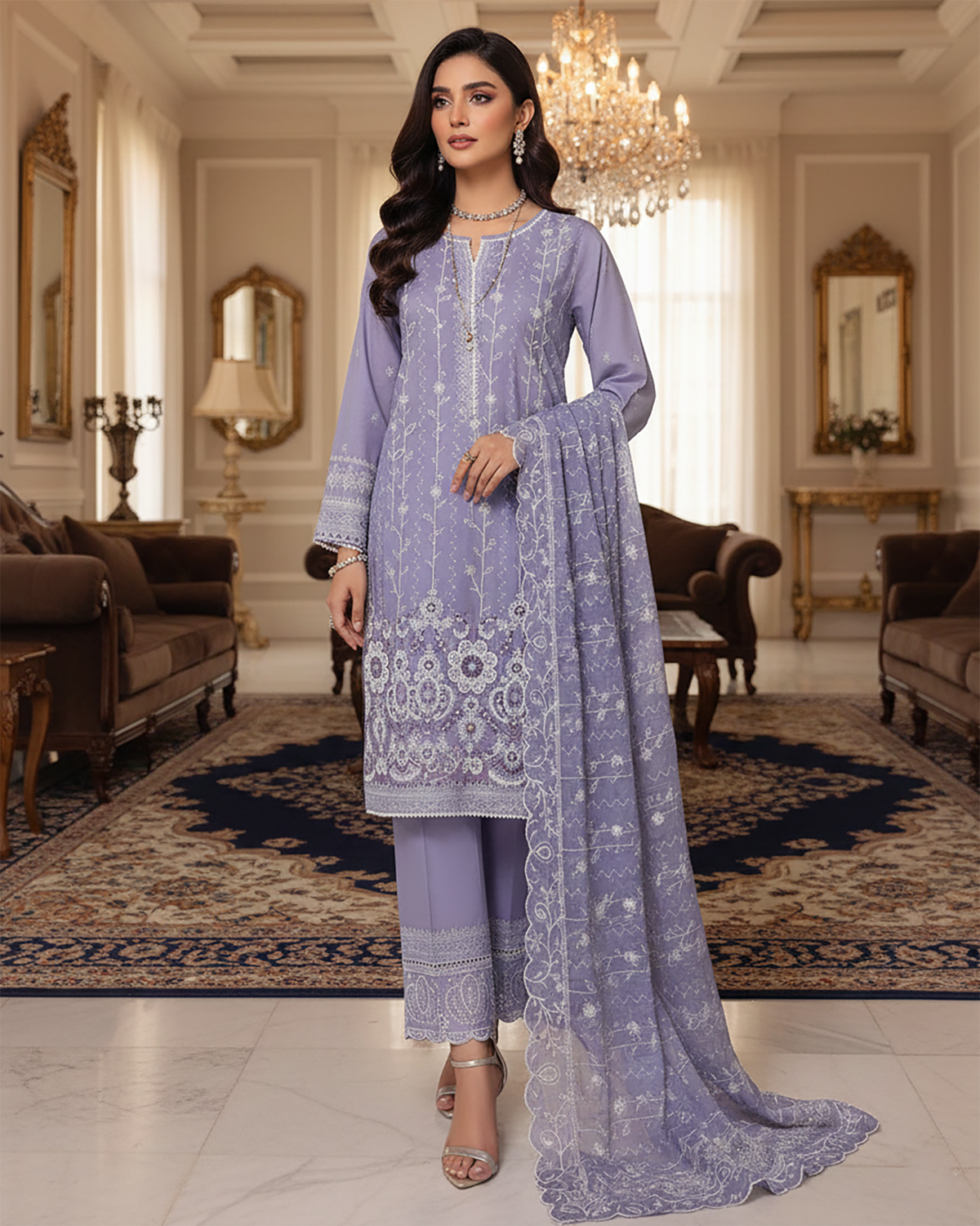 Three Piece Formals | Embroidered - White & White - Eid Special | Premium Lawn