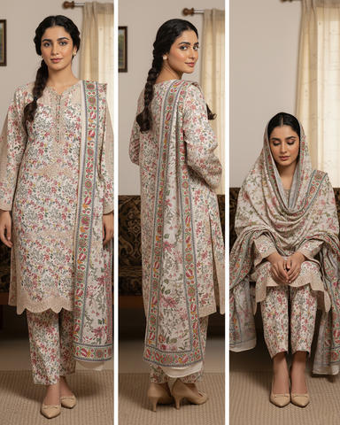 Designer Three Piece | Embroidered - Masterfully Crafted | Khaddar