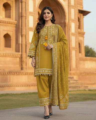 Designer Three Piece | Embroidered - Jannat | Premium Khaddar