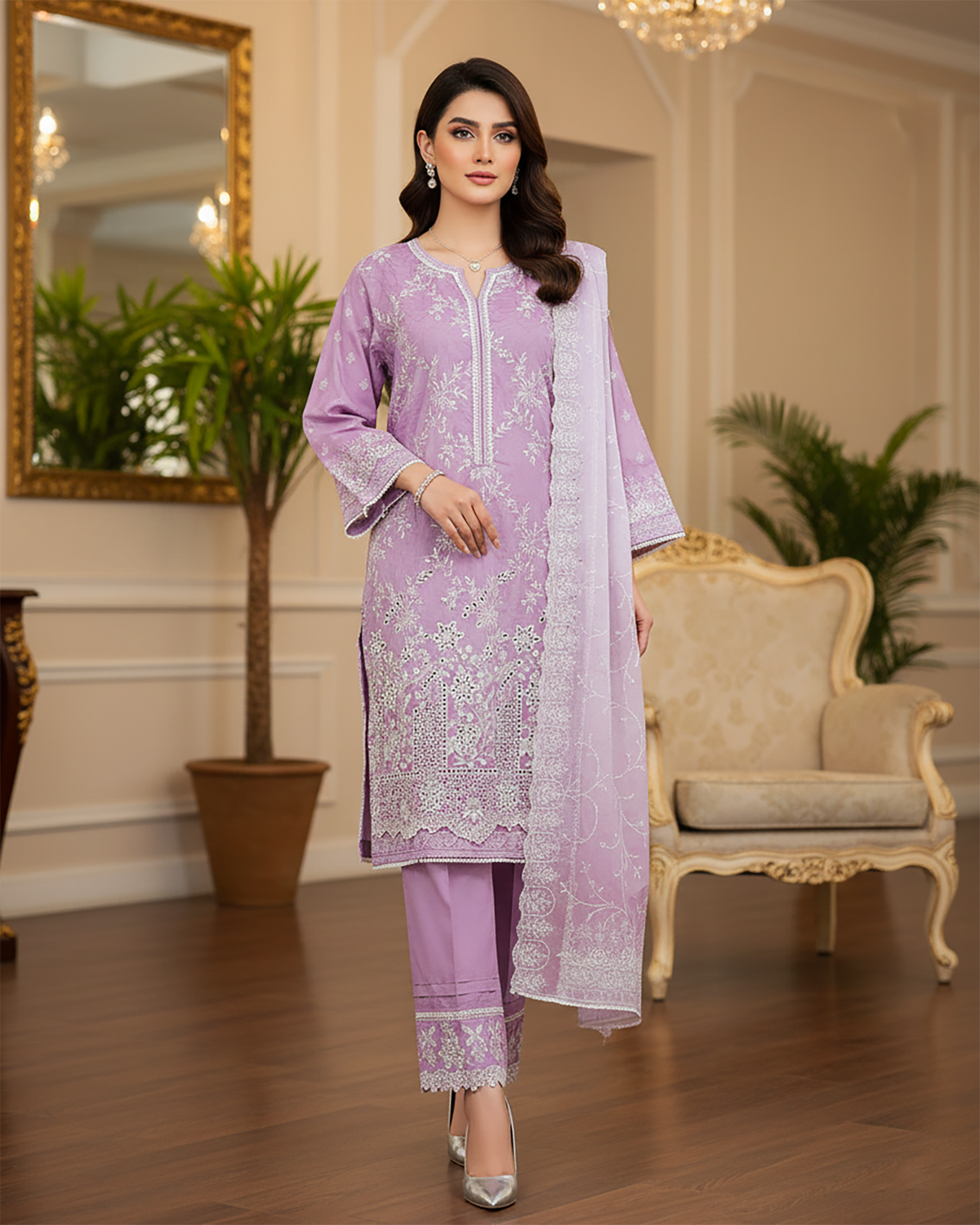 Three Piece Formals | Embroidered - White & White - Eid Special | Premium Lawn