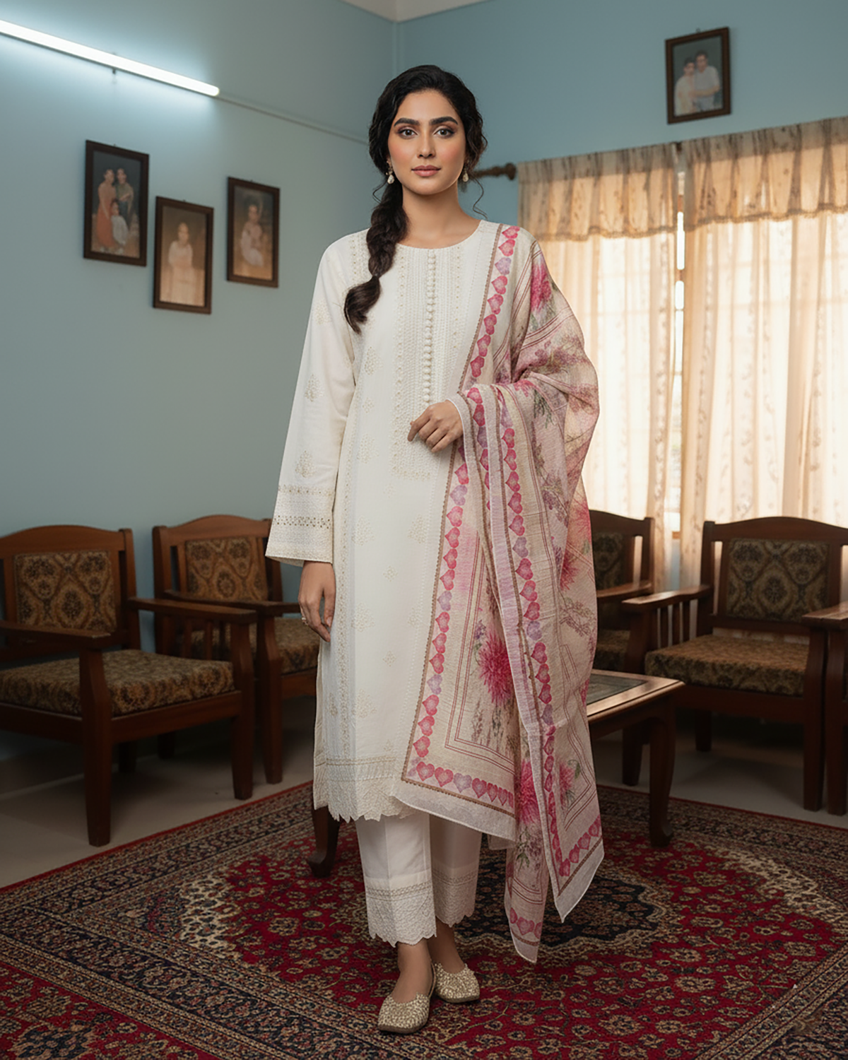 Designer Three Piece | Champakali | Buttoned Down | Self Lawn