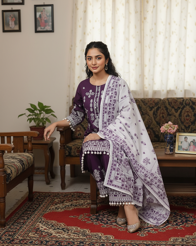 Designer Three Piece | Embroidered Betaab | Winter Khaddar