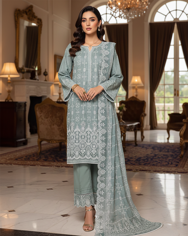 Three Piece Formals | Embroidered - White & White - Eid Special | Premium Lawn