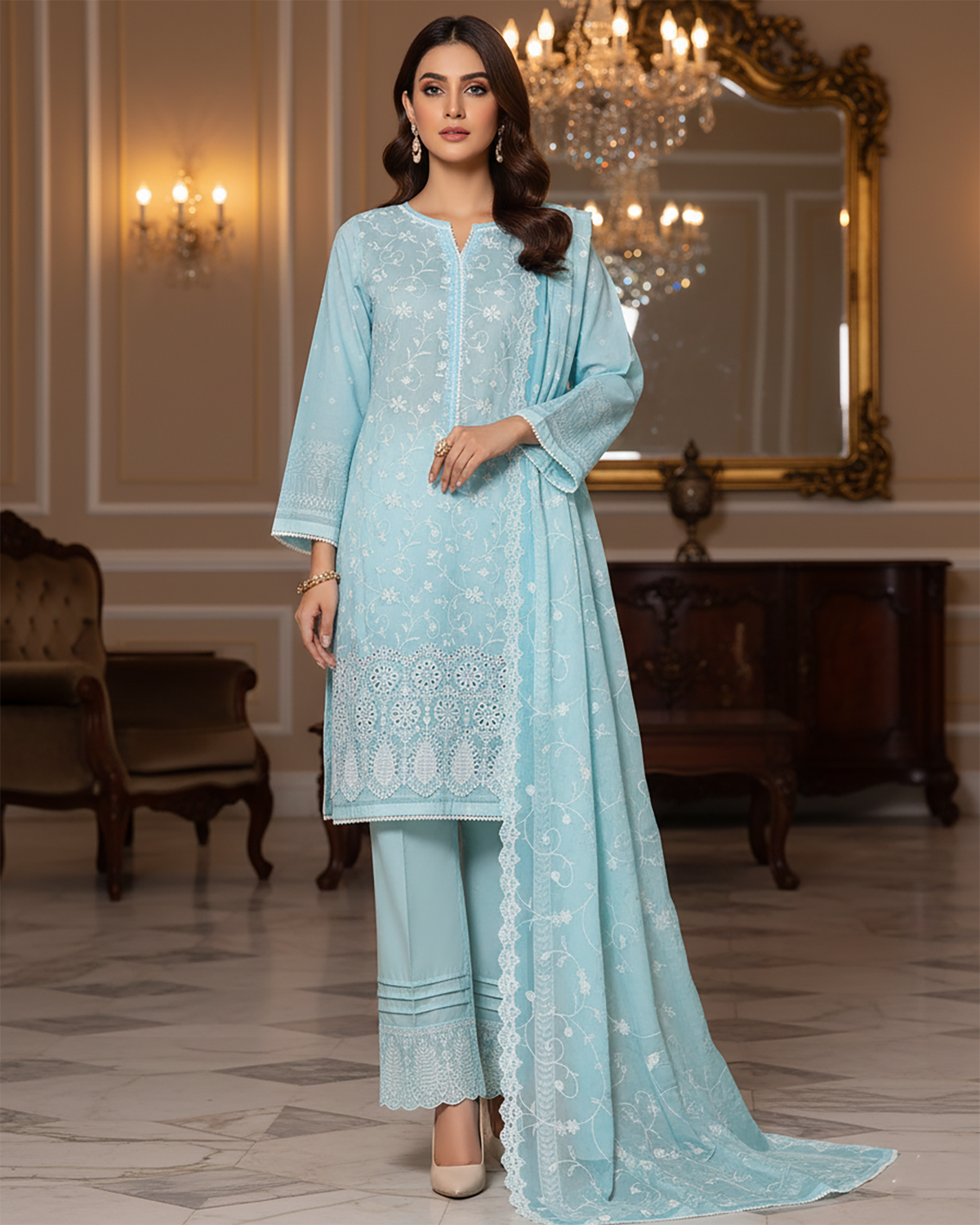 Three Piece Formals | Embroidered - White & White - Eid Special | Premium Lawn