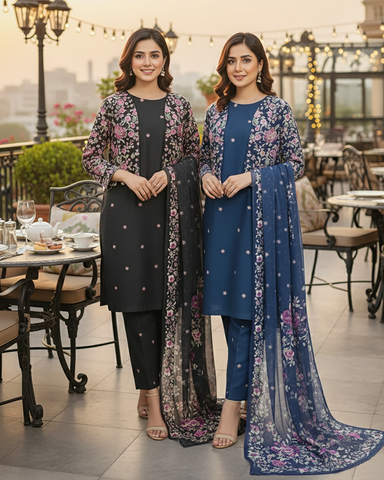 Designer Three Piece | Embroidered - Husnara | Premium Winter Dobby Cotton