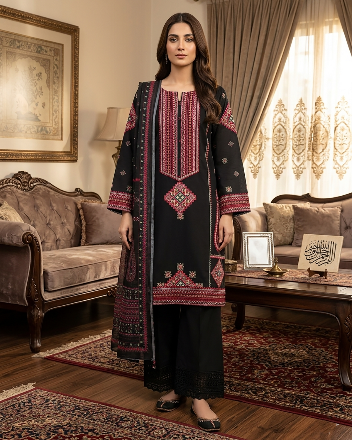 Designer Three Piece | Embroidered - Mushk | Premium Lawn Cotton