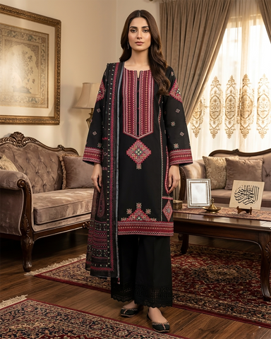 Designer Three Piece | Embroidered - Mushk | Premium Lawn Cotton