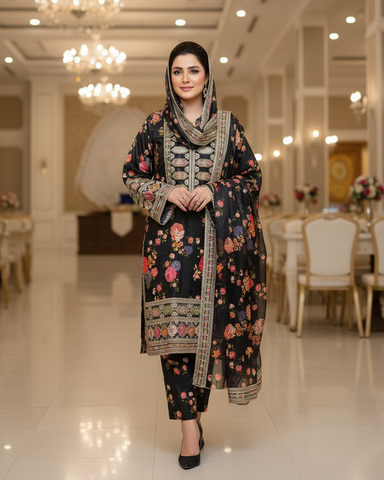 Designer Three Piece | Embroidered - Nimra | Pure Silk