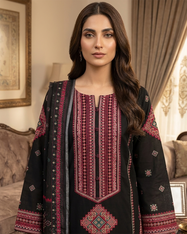 Designer Three Piece | Embroidered - Mushk | Premium Lawn Cotton