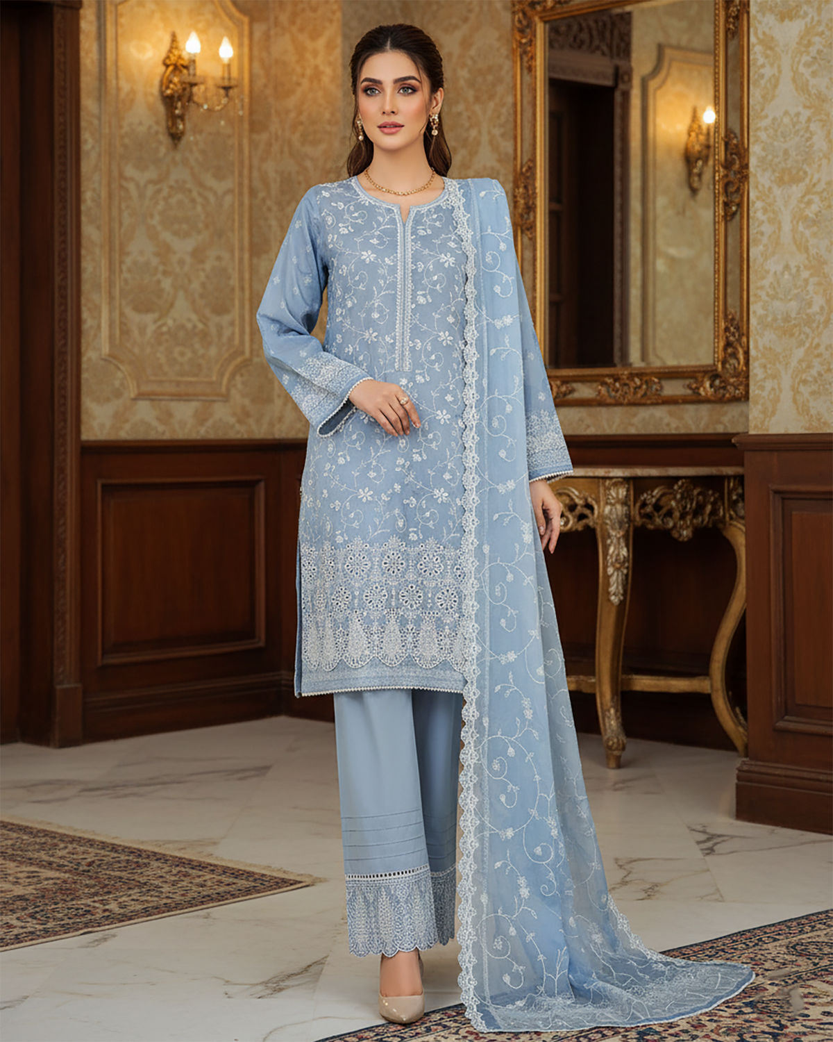 Three Piece Formals | Embroidered - White & White - Eid Special | Premium Lawn