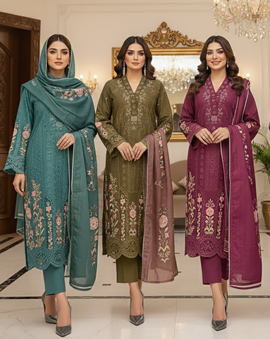 Designer Three Piece | Embroidered - Mehrmah | Premium Cotton Khaddar